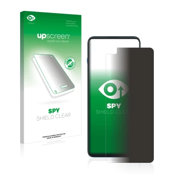 Parte frontale di una confezione del prodotto con il logo del marchio upscreen. Accanto è raffigurato il dispositivo Motorola 