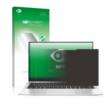 Parte frontale di una confezione del prodotto con il logo del marchio upscreen. Accanto è raffigurato il dispositivo HP Eliteb