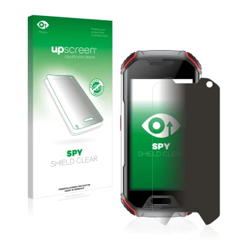 Parte frontale di una confezione del prodotto con il logo del marchio upscreen. Accanto è raffigurato il dispositivo Unihertz 