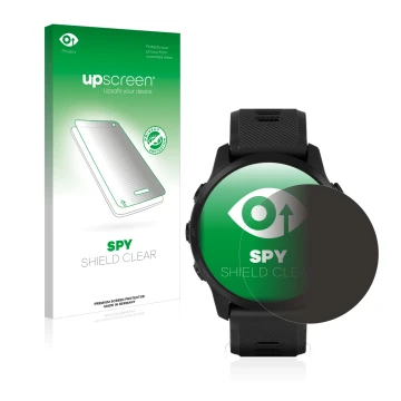 Parte frontale di una confezione del prodotto con il logo del marchio upscreen. Accanto è raffigurato il dispositivo Garmin Fo