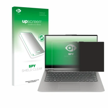 Parte frontale di una confezione del prodotto con il logo del marchio upscreen. Accanto è raffigurato il dispositivo Lenovo Th