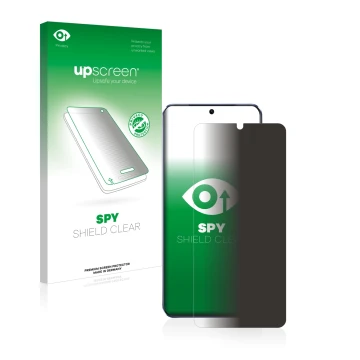 Parte frontale di una confezione del prodotto con il logo del marchio upscreen. Accanto è raffigurato il dispositivo Vivo V21 