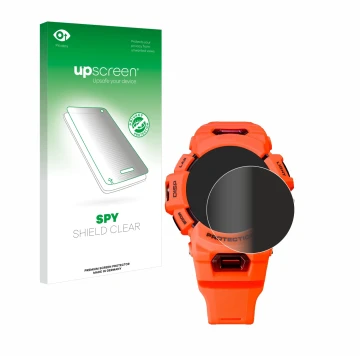 Parte frontale di una confezione del prodotto con il logo del marchio upscreen. Accanto è raffigurato il dispositivo Casio G-S