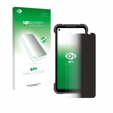 Parte frontale di una confezione del prodotto con il logo del marchio upscreen. Accanto è raffigurato il dispositivo Doogee S9