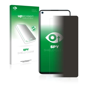 Parte frontale di una confezione del prodotto con il logo del marchio upscreen. Accanto è raffigurato il dispositivo realme GT