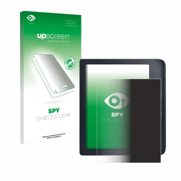 Parte frontale di una confezione del prodotto con il logo del marchio upscreen. Accanto è raffigurato il dispositivo Kobo Libr