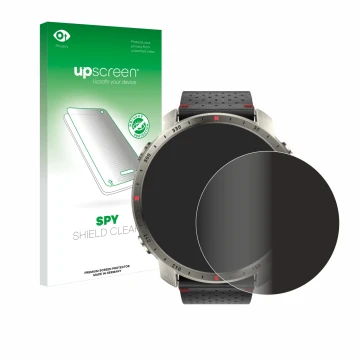 Parte frontale di una confezione del prodotto con il logo del marchio upscreen. Accanto è raffigurato il dispositivo Polar Gri