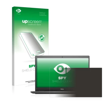 Parte frontale di una confezione del prodotto con il logo del marchio upscreen. Accanto è raffigurato il dispositivo Dell Lati