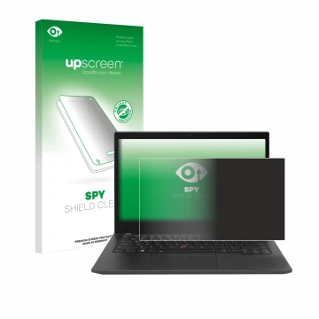 Parte frontale di una confezione del prodotto con il logo del marchio upscreen. Accanto è raffigurato il dispositivo Lenovo Th