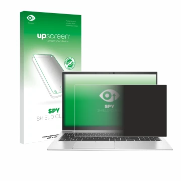 Parte frontale di una confezione del prodotto con il logo del marchio upscreen. Accanto è raffigurato il dispositivo HP EliteB