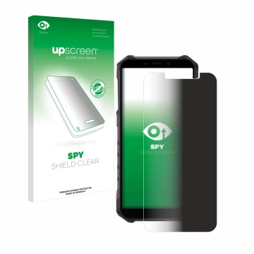 Parte frontale di una confezione del prodotto con il logo del marchio upscreen. Accanto è raffigurato il dispositivo Ulefone A