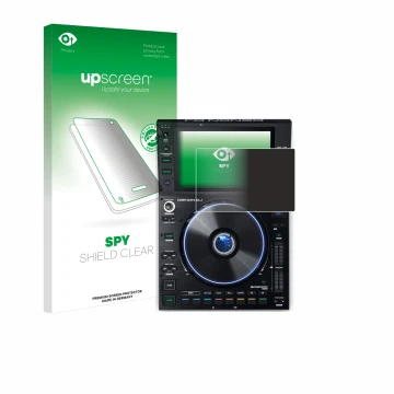 Parte frontale di una confezione del prodotto con il logo del marchio upscreen. Accanto è raffigurato il dispositivo Denon DJ 