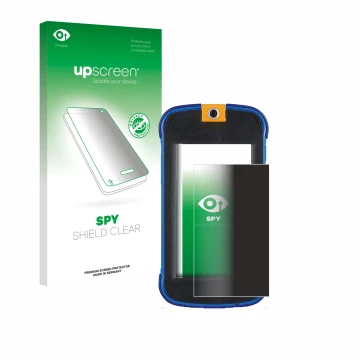 Parte frontale di una confezione del prodotto con il logo del marchio upscreen. Accanto è raffigurato il dispositivo Vtech Kid