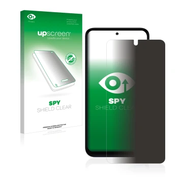 Parte frontale di una confezione del prodotto con il logo del marchio upscreen. Accanto è raffigurato il dispositivo Motorola 