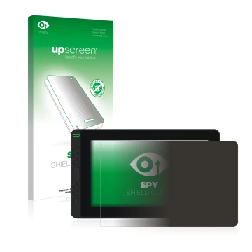Parte frontale di una confezione del prodotto con il logo del marchio upscreen. Accanto è raffigurato il dispositivo Huion Kam