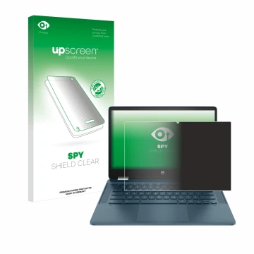 Parte frontale di una confezione del prodotto con il logo del marchio upscreen. Accanto è raffigurato il dispositivo HP Chrome