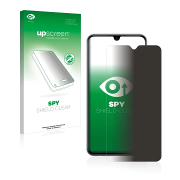Parte frontale di una confezione del prodotto con il logo del marchio upscreen. Accanto è raffigurato il dispositivo Samsung G