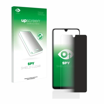 Parte frontale di una confezione del prodotto con il logo del marchio upscreen. Accanto è raffigurato il dispositivo Samsung G