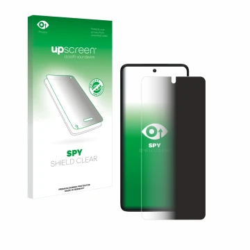 Parte frontale di una confezione del prodotto con il logo del marchio upscreen. Accanto è raffigurato il dispositivo Motorola 