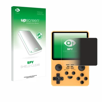 Parte frontale di una confezione del prodotto con il logo del marchio upscreen. Accanto è raffigurato il dispositivo Powkiddy 