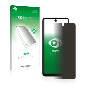 Parte frontale di una confezione del prodotto con il logo del marchio upscreen. Accanto è raffigurato il dispositivo Motorola 