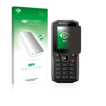 Parte frontale di una confezione del prodotto con il logo del marchio upscreen. Accanto è raffigurato il dispositivo Crosscall