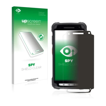 Parte frontale di una confezione del prodotto con il logo del marchio upscreen. Accanto è raffigurato il dispositivo Janam XT3