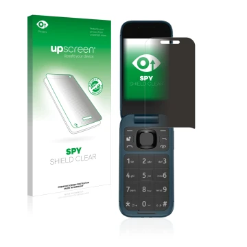 Parte frontale di una confezione del prodotto con il logo del marchio upscreen. Accanto è raffigurato il dispositivo Nokia 266