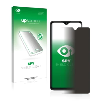 Parte frontale di una confezione del prodotto con il logo del marchio upscreen. Accanto è raffigurato il dispositivo Samsung G