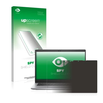 Parte frontale di una confezione del prodotto con il logo del marchio upscreen. Accanto è raffigurato il dispositivo Dell Lati