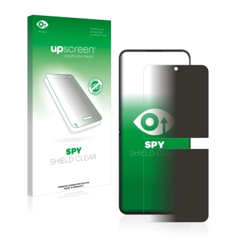 Parte frontale di una confezione del prodotto con il logo del marchio upscreen. Accanto è raffigurato il dispositivo Samsung G