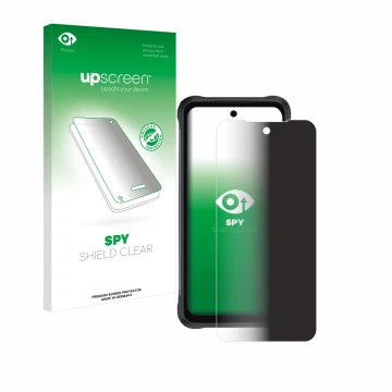 Parte frontale di una confezione del prodotto con il logo del marchio upscreen. Accanto è raffigurato il dispositivo Umidigi B