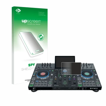 Parte frontale di una confezione del prodotto con il logo del marchio upscreen. Accanto è raffigurato il dispositivo Denon DJ 