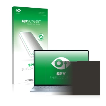 Parte frontale di una confezione del prodotto con il logo del marchio upscreen. Accanto è raffigurato il dispositivo Dell XPS 
