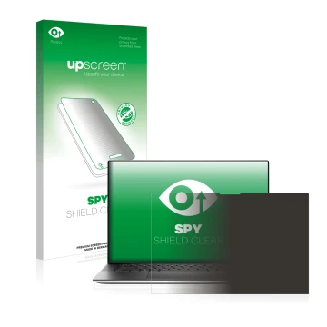 Parte frontale di una confezione del prodotto con il logo del marchio upscreen. Accanto è raffigurato il dispositivo Dell XPS 