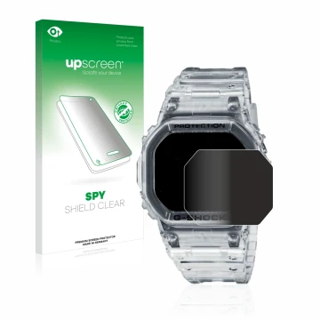 Parte frontale di una confezione del prodotto con il logo del marchio upscreen. Accanto è raffigurato il dispositivo Casio G-S