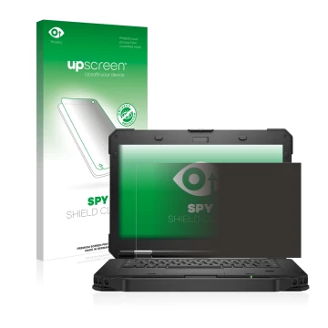 Parte frontale di una confezione del prodotto con il logo del marchio upscreen. Accanto è raffigurato il dispositivo Dell Lati