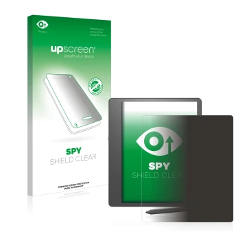 Parte frontale di una confezione del prodotto con il logo del marchio upscreen. Accanto è raffigurato il dispositivo Amazon Ki