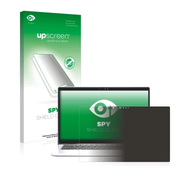 Parte frontale di una confezione del prodotto con il logo del marchio upscreen. Accanto è raffigurato il dispositivo Dell Lati