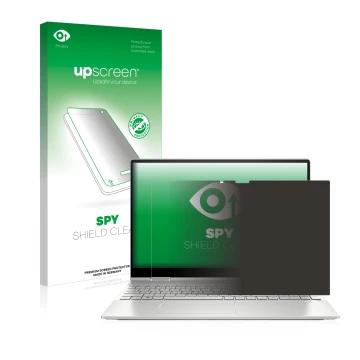 Parte frontale di una confezione del prodotto con il logo del marchio upscreen. Accanto è raffigurato il dispositivo HP Envy x