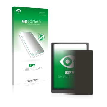 Parte frontale di una confezione del prodotto con il logo del marchio upscreen. Accanto è raffigurato il dispositivo Boox Tab 