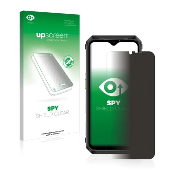 Parte frontale di una confezione del prodotto con il logo del marchio upscreen. Accanto è raffigurato il dispositivo Ulefone P