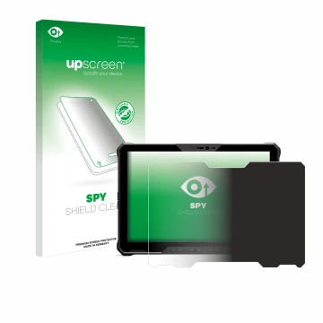 Parte frontale di una confezione del prodotto con il logo del marchio upscreen. Accanto è raffigurato il dispositivo Dell Lati