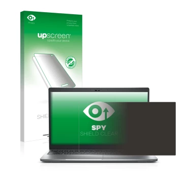 Parte frontale di una confezione del prodotto con il logo del marchio upscreen. Accanto è raffigurato il dispositivo Dell Lati
