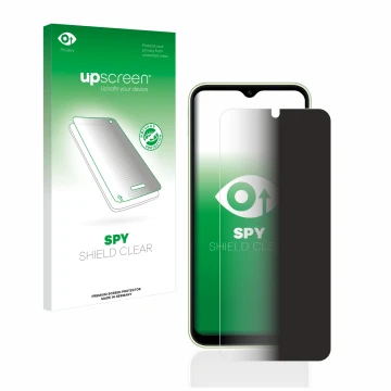 Parte frontale di una confezione del prodotto con il logo del marchio upscreen. Accanto è raffigurato il dispositivo Samsung G