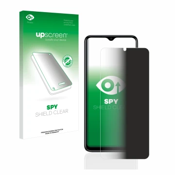 Parte frontale di una confezione del prodotto con il logo del marchio upscreen. Accanto è raffigurato il dispositivo Tecno Spa