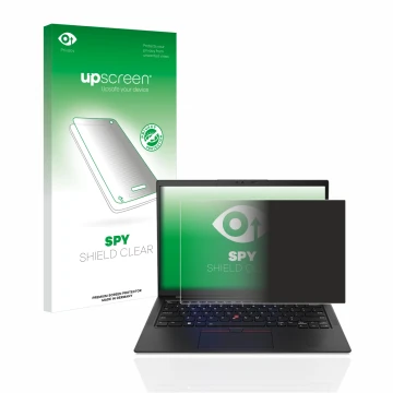 Parte frontale di una confezione del prodotto con il logo del marchio upscreen. Accanto è raffigurato il dispositivo Lenovo Th