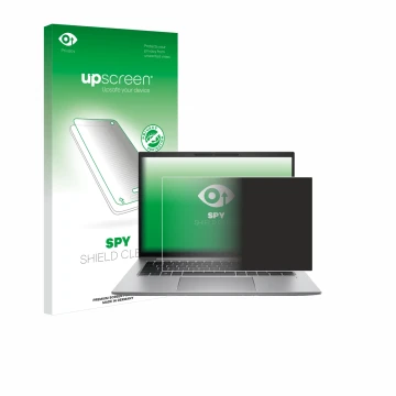 Parte frontale di una confezione del prodotto con il logo del marchio upscreen. Accanto è raffigurato il dispositivo HP Zbook 