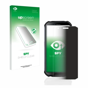 Parte frontale di una confezione del prodotto con il logo del marchio upscreen. Accanto è raffigurato il dispositivo Doogee S4