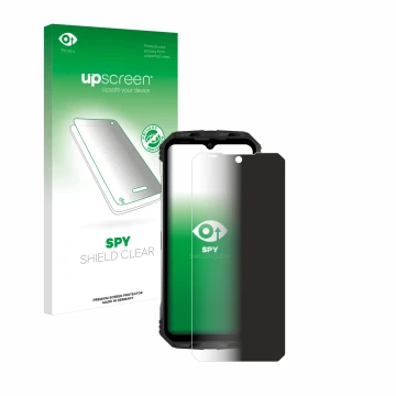 Parte frontale di una confezione del prodotto con il logo del marchio upscreen. Accanto è raffigurato il dispositivo Doogee S1